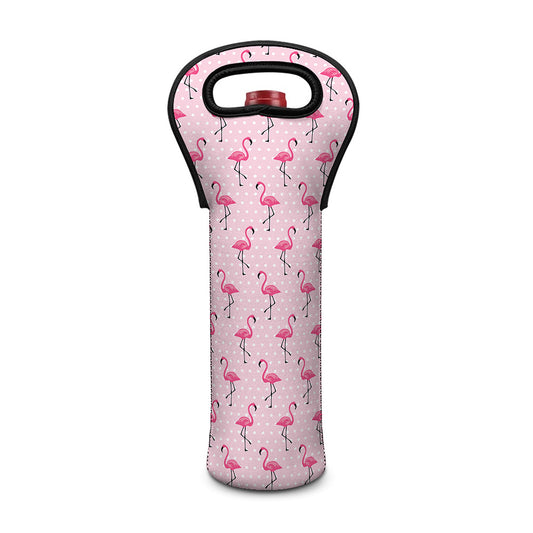 Pink Polka Dot Flamingo Pattern Print Single Neoprene Wine Tote