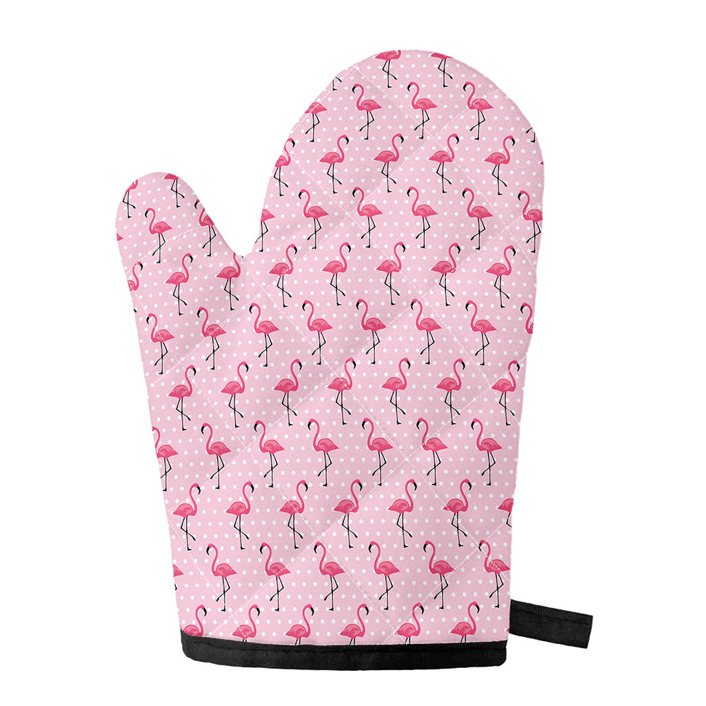 Pink Polka Dot Flamingo Pattern Print Single Oven Mitt