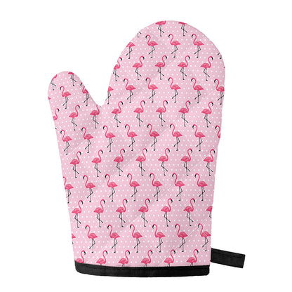 Pink Polka Dot Flamingo Pattern Print Single Oven Mitt