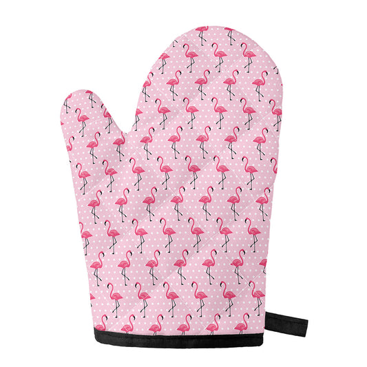 Pink Polka Dot Flamingo Pattern Print Single Oven Mitt