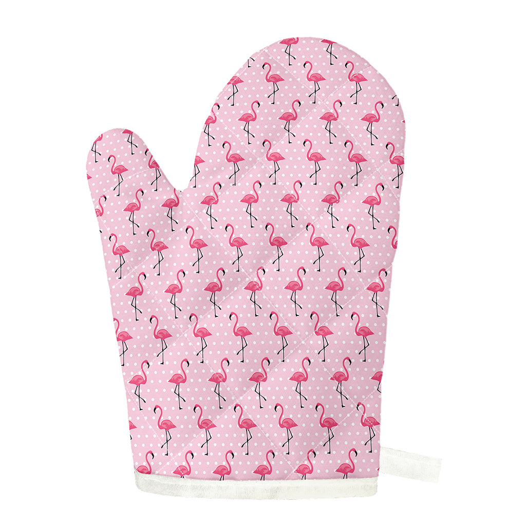 Pink Polka Dot Flamingo Pattern Print Single Oven Mitt