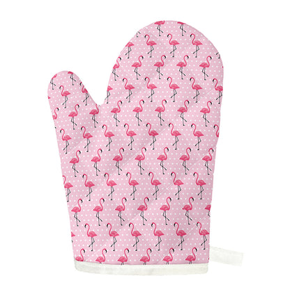 Pink Polka Dot Flamingo Pattern Print Single Oven Mitt