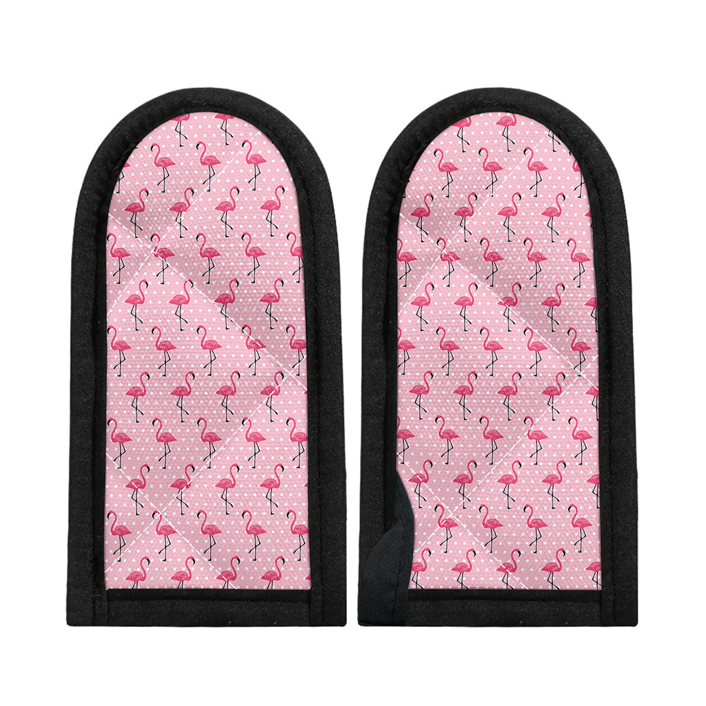 Pink Polka Dot Flamingo Pattern Print Skillet Handle Cover