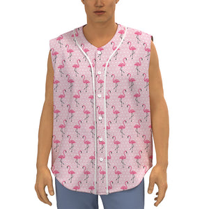 Pink Polka Dot Flamingo Pattern Print Sleeveless Baseball Jersey