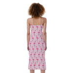 Pink Polka Dot Flamingo Pattern Print Slim Fit Midi Cami Dress