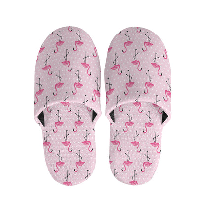 Pink Polka Dot Flamingo Pattern Print Slippers