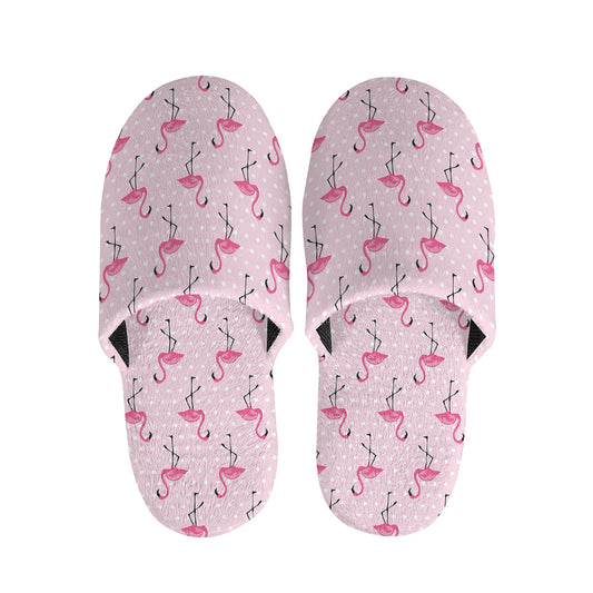 Pink Polka Dot Flamingo Pattern Print Slippers