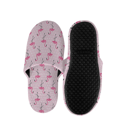 Pink Polka Dot Flamingo Pattern Print Slippers
