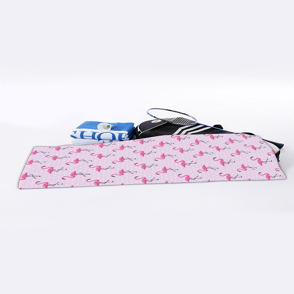 Pink Polka Dot Flamingo Pattern Print Sports Towel