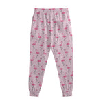 Pink Polka Dot Flamingo Pattern Print Sweatpants