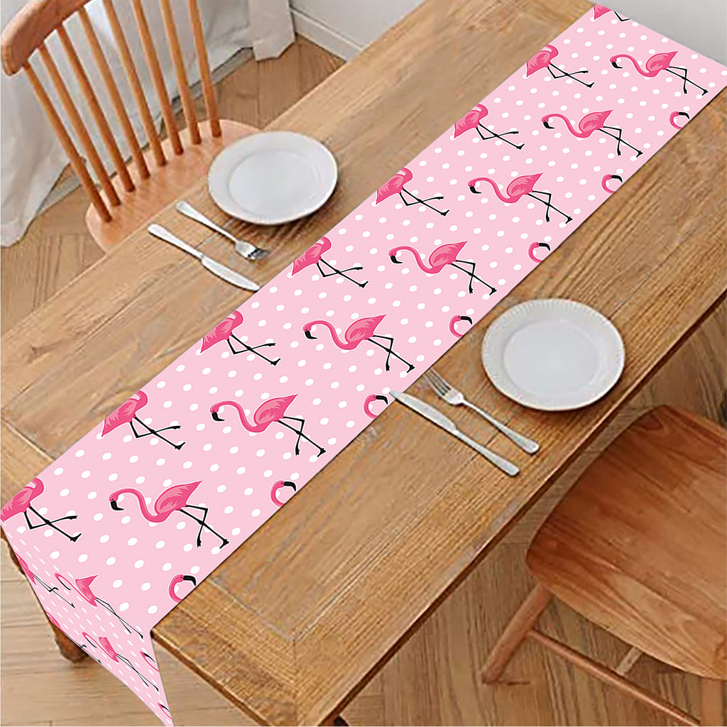 Pink Polka Dot Flamingo Pattern Print Table Runner