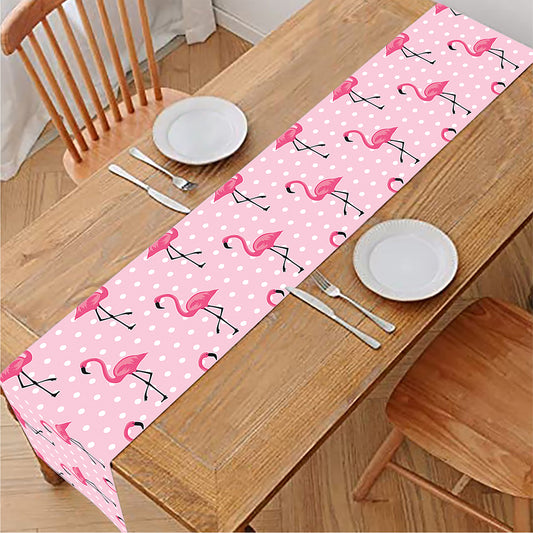 Pink Polka Dot Flamingo Pattern Print Table Runner