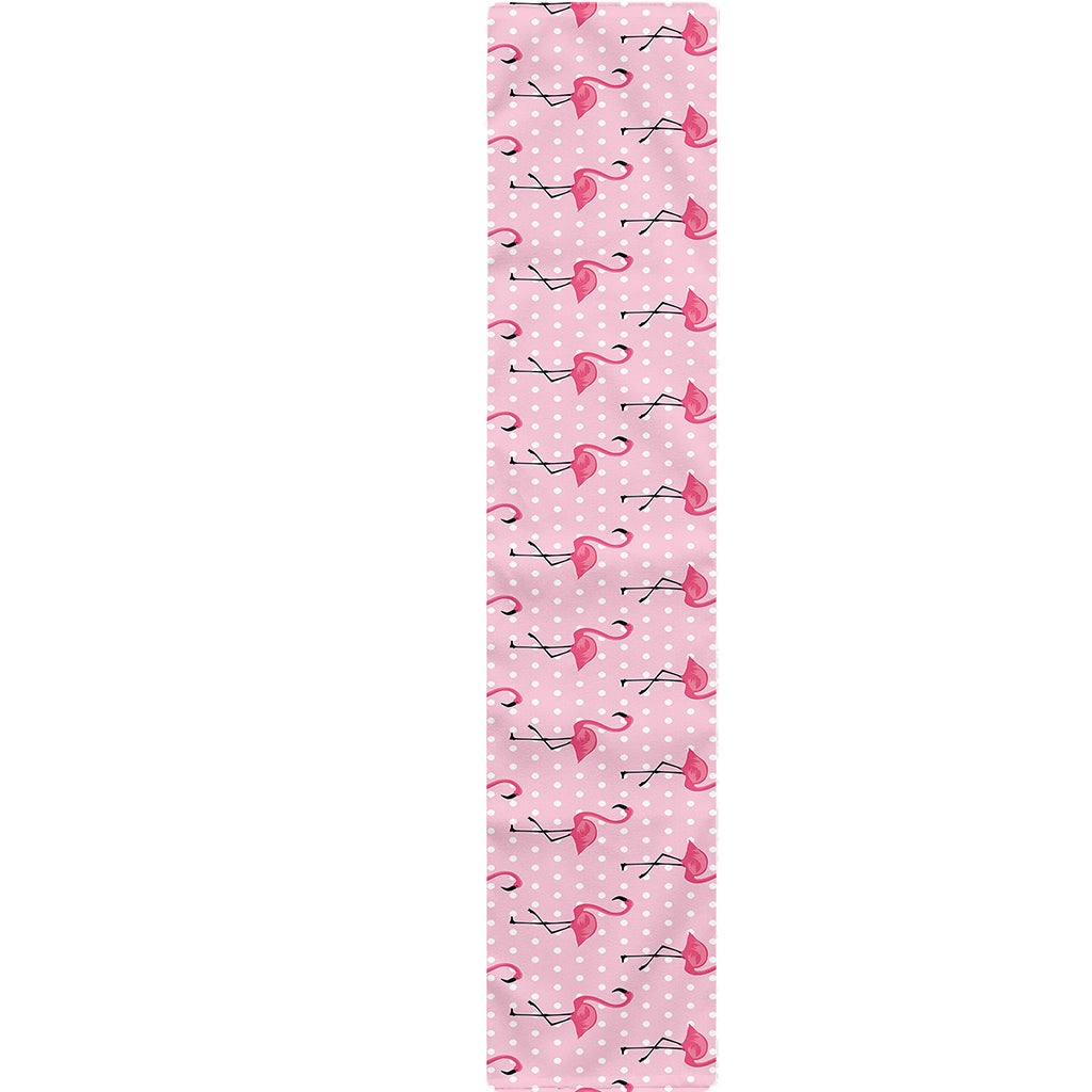Pink Polka Dot Flamingo Pattern Print Table Runner