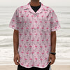 Pink Polka Dot Flamingo Pattern Print Textured Short Sleeve Shirt