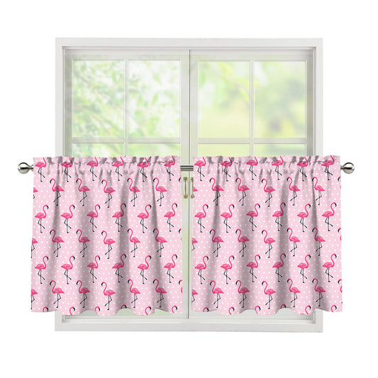Pink Polka Dot Flamingo Pattern Print Tier Curtains
