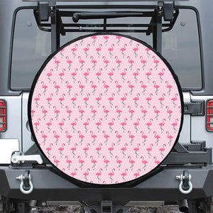 Pink Polka Dot Flamingo Pattern Print Tire Cover