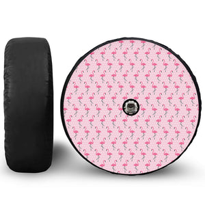 Pink Polka Dot Flamingo Pattern Print Tire Cover With Camera Hole