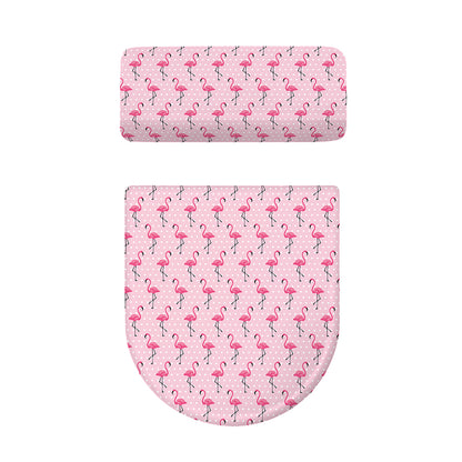 Pink Polka Dot Flamingo Pattern Print Toilet Lid And Tank Cover Set