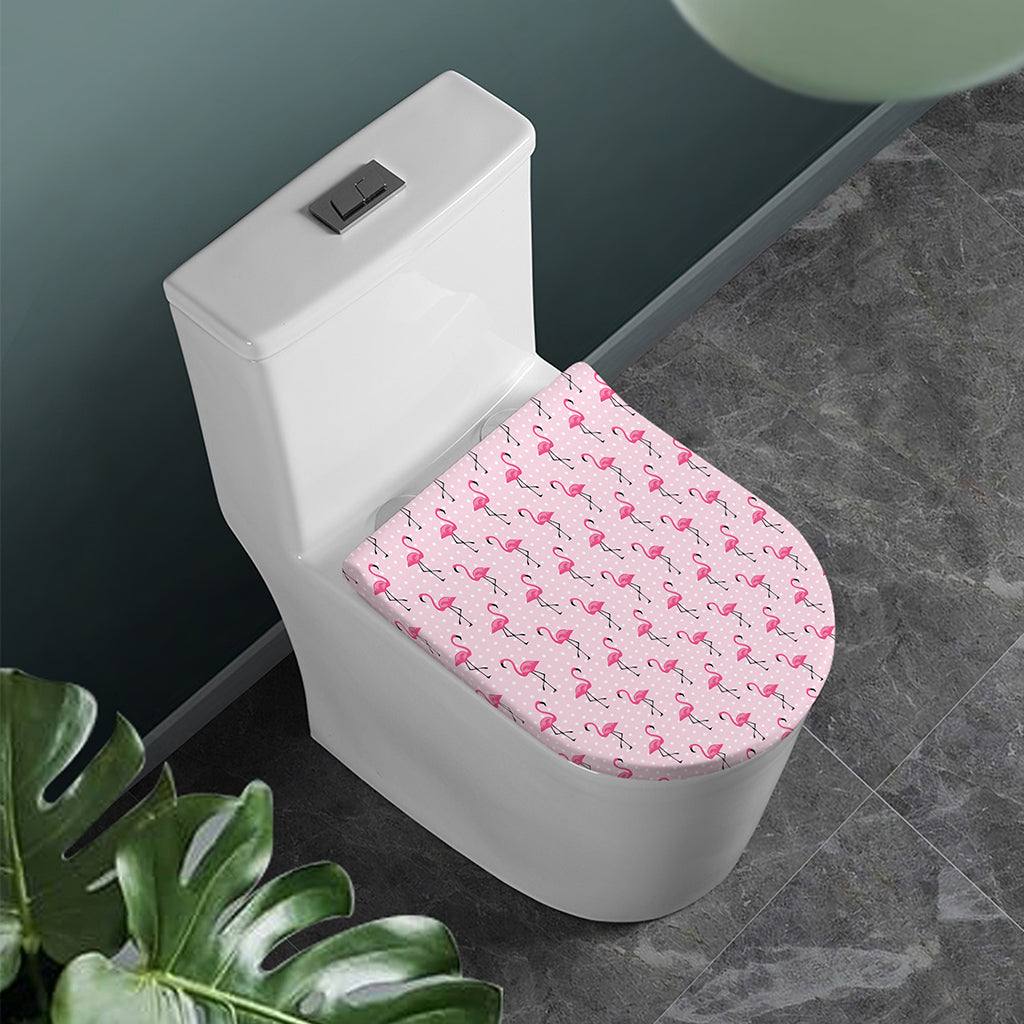 Pink Polka Dot Flamingo Pattern Print Toilet Lid Cover