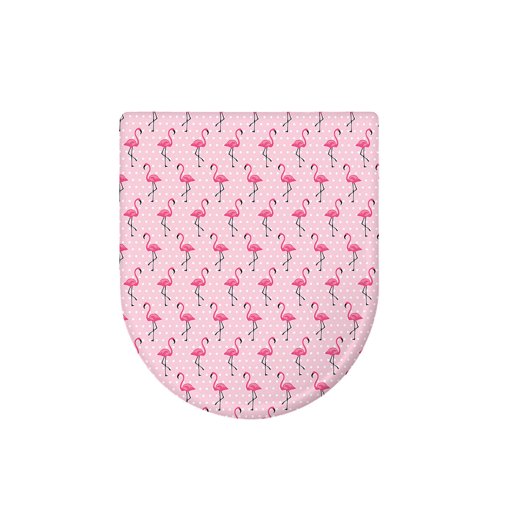 Pink Polka Dot Flamingo Pattern Print Toilet Lid Cover