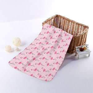 Pink Polka Dot Flamingo Pattern Print Towel