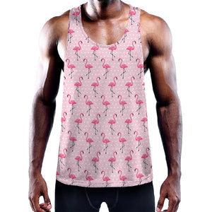 Pink Polka Dot Flamingo Pattern Print Training Tank Top