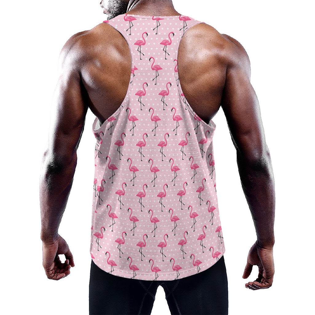 Pink Polka Dot Flamingo Pattern Print Training Tank Top