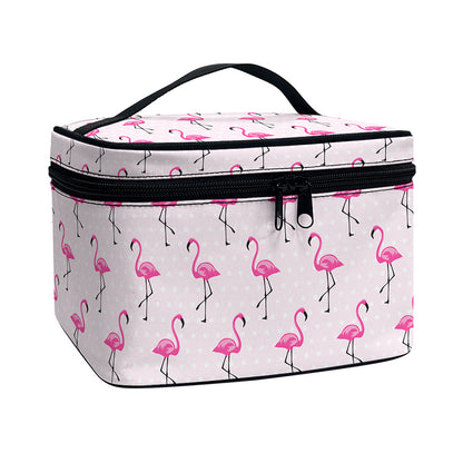 Pink Polka Dot Flamingo Pattern Print Travel Makeup Bag