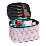 Pink Polka Dot Flamingo Pattern Print Travel Makeup Bag