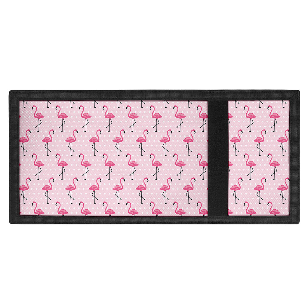 Pink Polka Dot Flamingo Pattern Print Trifold Wallet