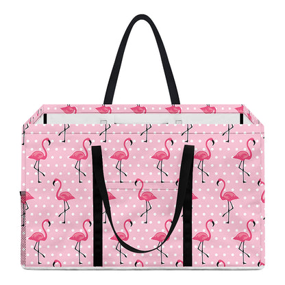 Pink Polka Dot Flamingo Pattern Print Utility Tote Bag