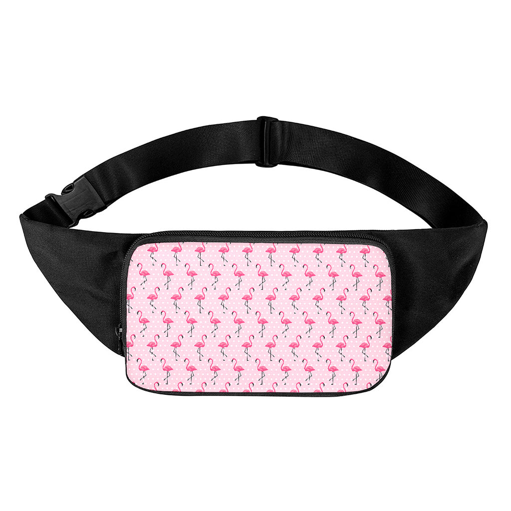 Pink Polka Dot Flamingo Pattern Print Waist Bag