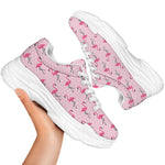 Pink Polka Dot Flamingo Pattern Print White Chunky Shoes