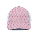 Pink Polka Dot Flamingo Pattern Print White Mesh Trucker Hat