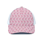 Pink Polka Dot Flamingo Pattern Print White Mesh Trucker Cap