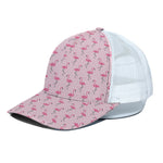 Pink Polka Dot Flamingo Pattern Print White Mesh Trucker Cap