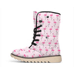 Pink Polka Dot Flamingo Pattern Print Winter Boots