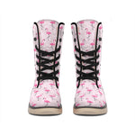 Pink Polka Dot Flamingo Pattern Print Winter Boots