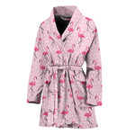 Pink Polka Dot Flamingo Pattern Print Women's Bathrobe