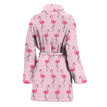 Pink Polka Dot Flamingo Pattern Print Women's Bathrobe