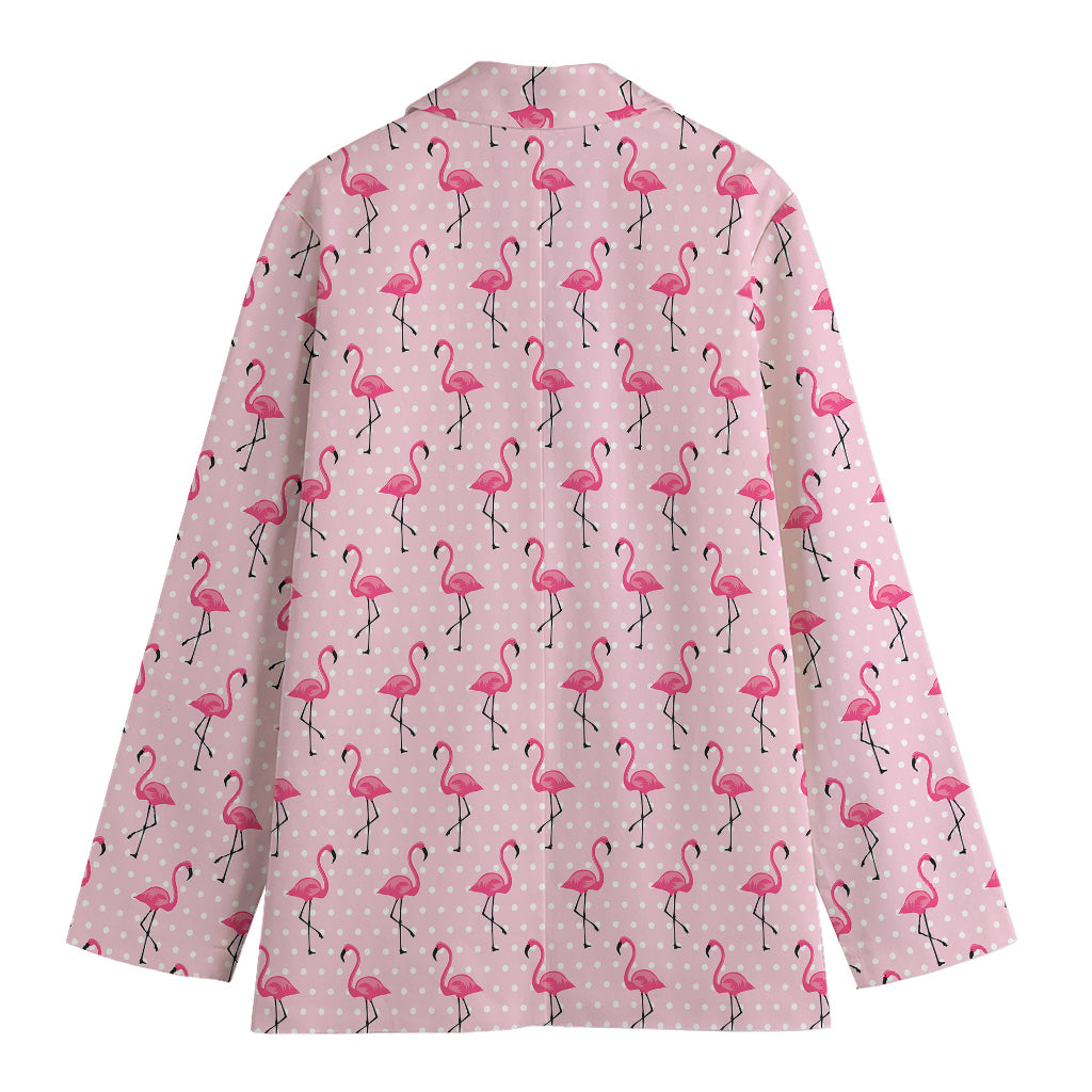 Pink Polka Dot Flamingo Pattern Print Women's Blazer