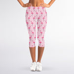 Pink Polka Dot Flamingo Pattern Print Women's Capri Leggings