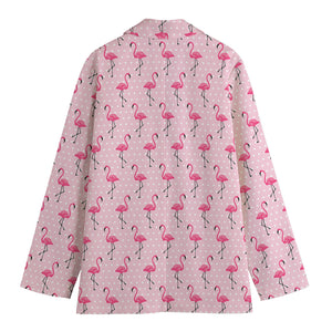 Pink Polka Dot Flamingo Pattern Print Women's Cotton Blazer