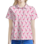 Pink Polka Dot Flamingo Pattern Print Women's Polo Shirt