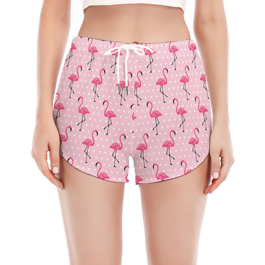 Pink Polka Dot Flamingo Pattern Print Women's Split Running Shorts