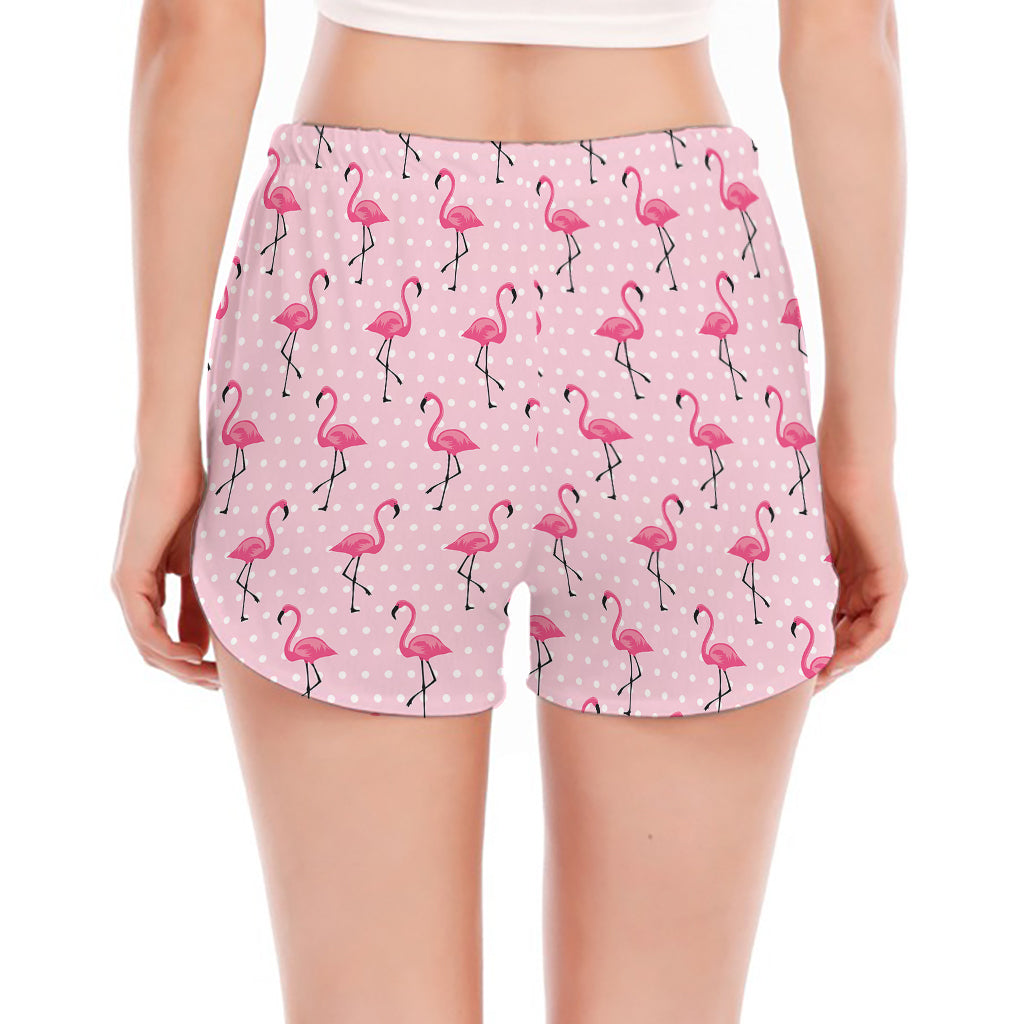 Pink Polka Dot Flamingo Pattern Print Women's Split Running Shorts