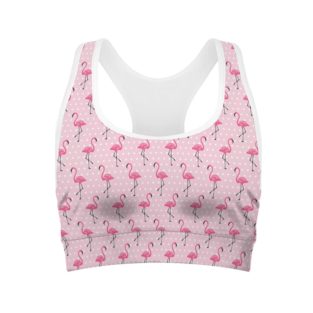 Pink Polka Dot Flamingo Pattern Print Women's Sports Bra