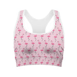 Pink Polka Dot Flamingo Pattern Print Women's Sports Bra