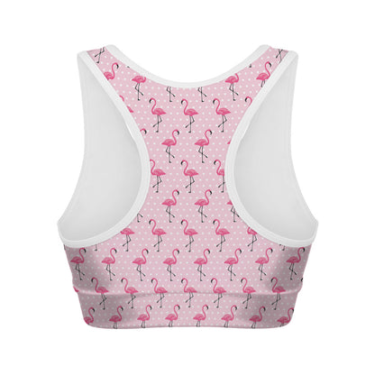 Pink Polka Dot Flamingo Pattern Print Women's Sports Bra