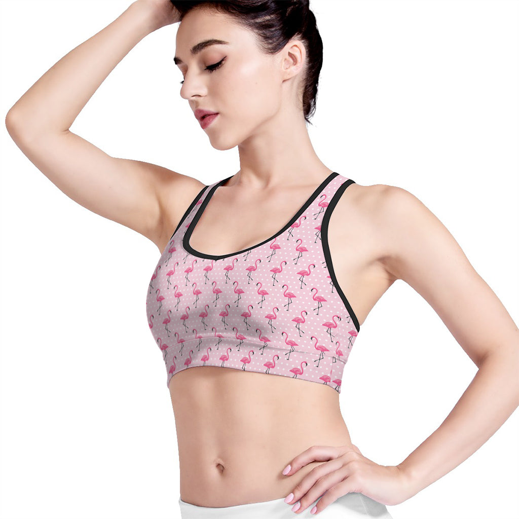 Pink Polka Dot Flamingo Pattern Print Women's Sports Bra